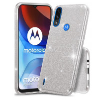 Луксозен силиконов гръб ТПУ с брокат за Motorola Moto E7i /Motorola Moto E7 Power сребрист 